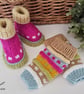Baby Girl's Hand Knitted Booties and Leg Warmer Set 3-9 months