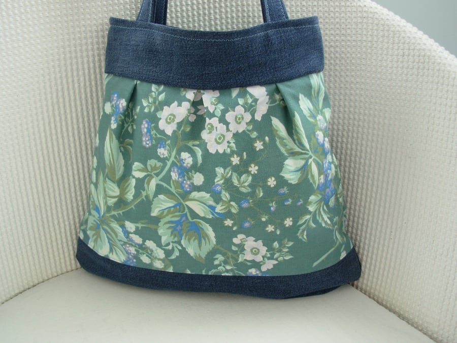 Tote Bag  Denim and Pale Jade