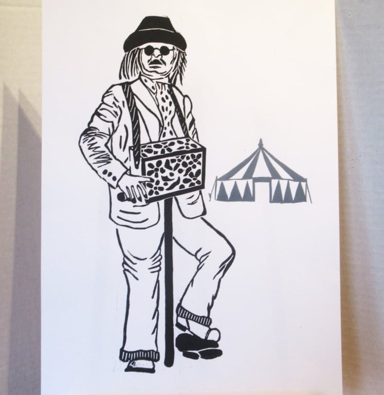 Linoprint of the Ilkley Music Man