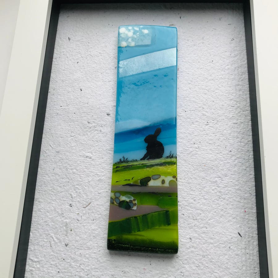 Hare framed fused glass art, nature, animals
