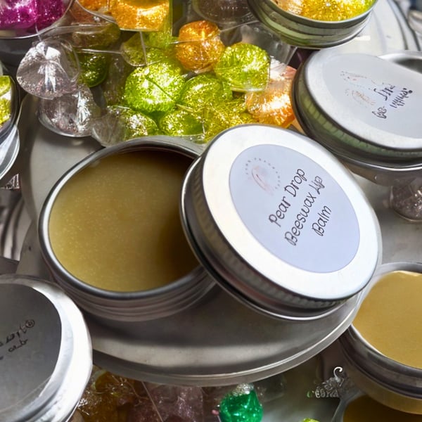 Pear Drop Flavoured Beeswax Lip Balm With Shea Butter And Sweet Almond Oil
