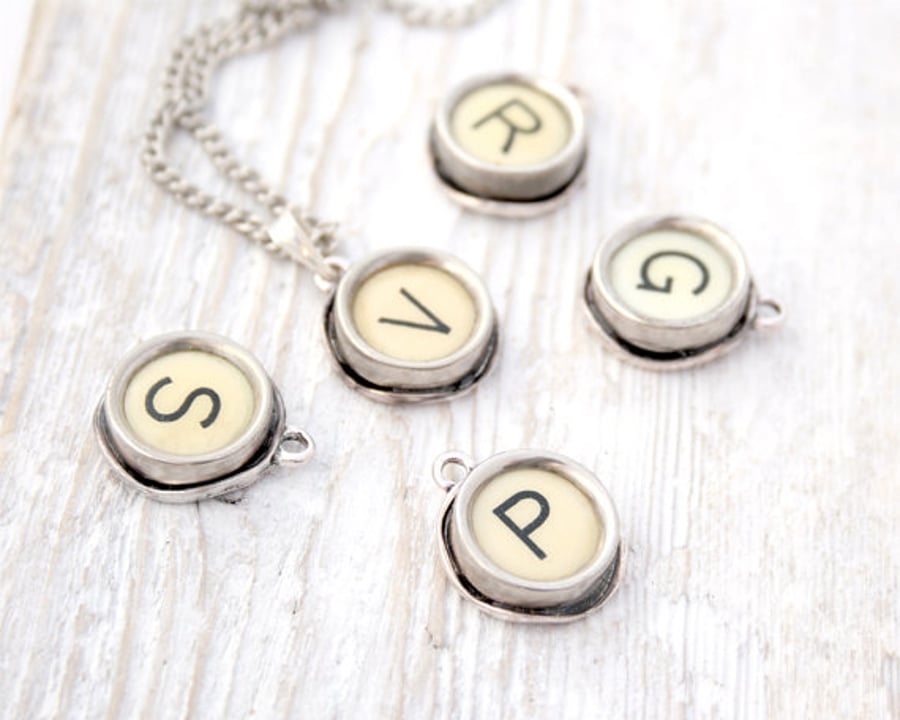 Ivory Typewriter Letter Key Necklace Custom Initial Made to Order