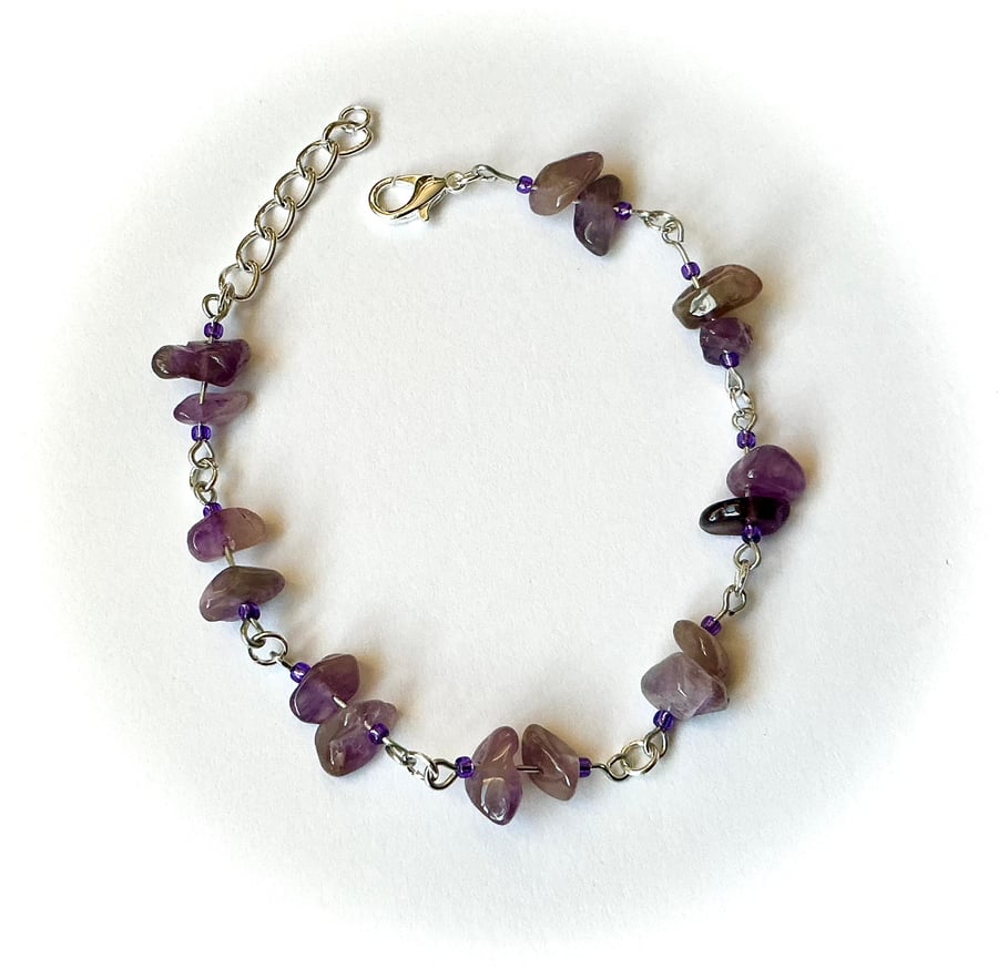 Amethyst Gemstone Chip Link Bracelet