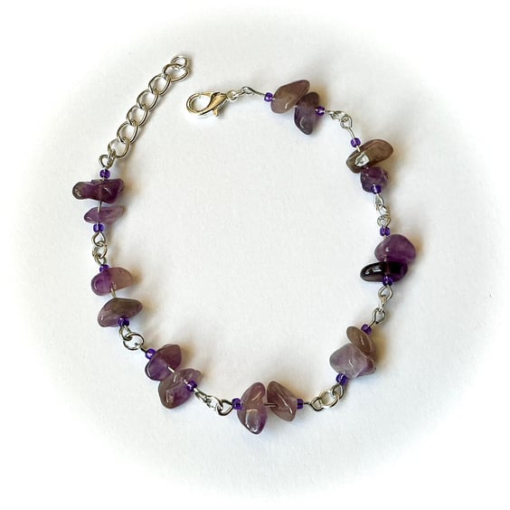 Amethyst Gemstone Chip Link Bracelet