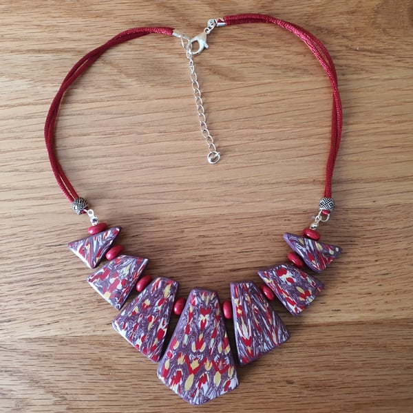 Unique Cleopatra Choker Style Statement Necklace in Red, Purple and Yellow