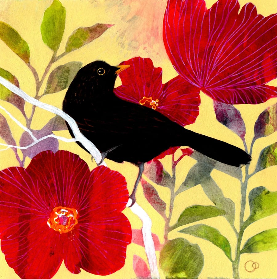 Blackbird Original Acrylic Framed Painting