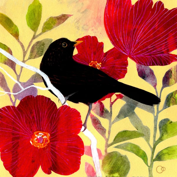 Blackbird Original Acrylic Framed Painting