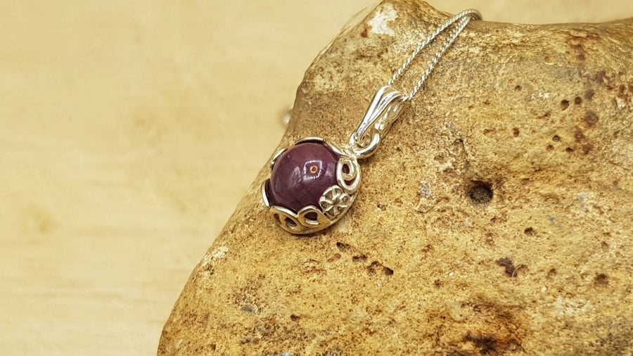 Tiny ruby pendant necklace. July birthstone