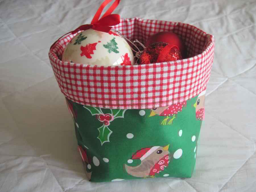 Festive Robin Fabric Storage Box