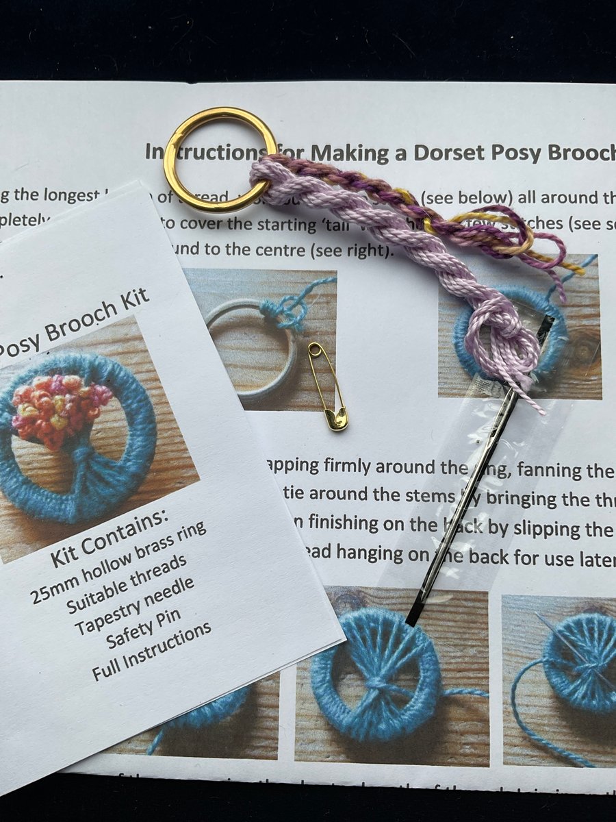 Dorset Posy Brooch Kit, Lilac Stems with Mauve and Gold Flowers, 11