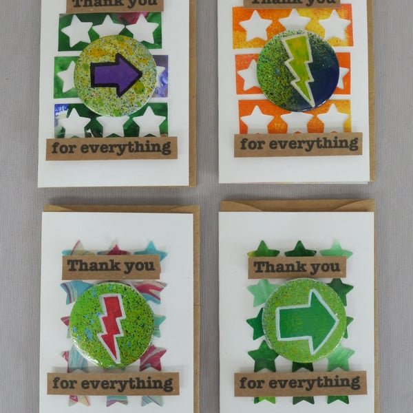 4 x Badges, Shape Badges, Badge Cards, Thank You Cards, Keepsake Cards