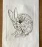 Drypoint Etching Print of a Hare, Original Wildlife Art