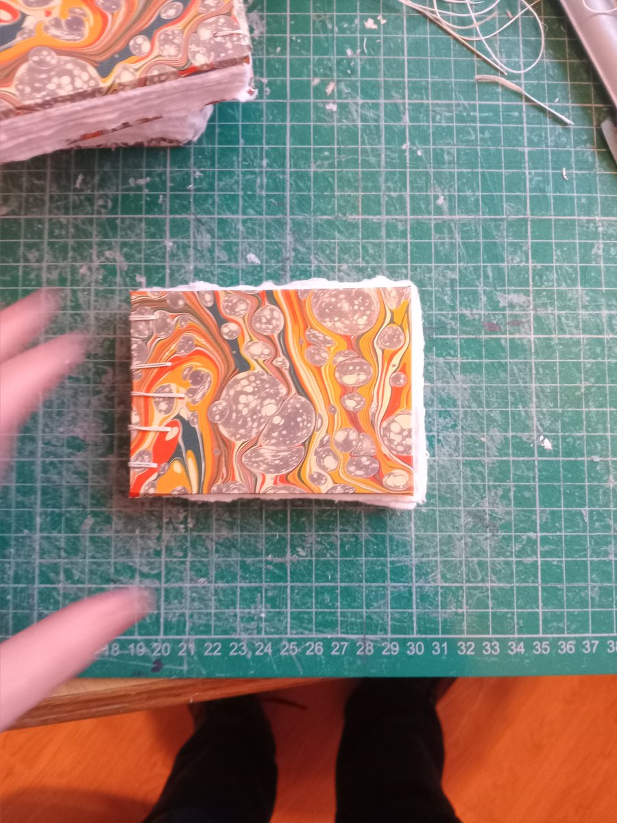 Mini A7 landscape Coptic sketchbook with Indian cotton rag paper rough made