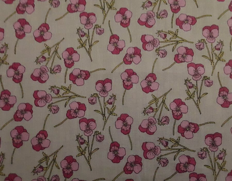 Liberty Fabric 10" Square : ROS :  Grey Blue Pink Pansy Floral