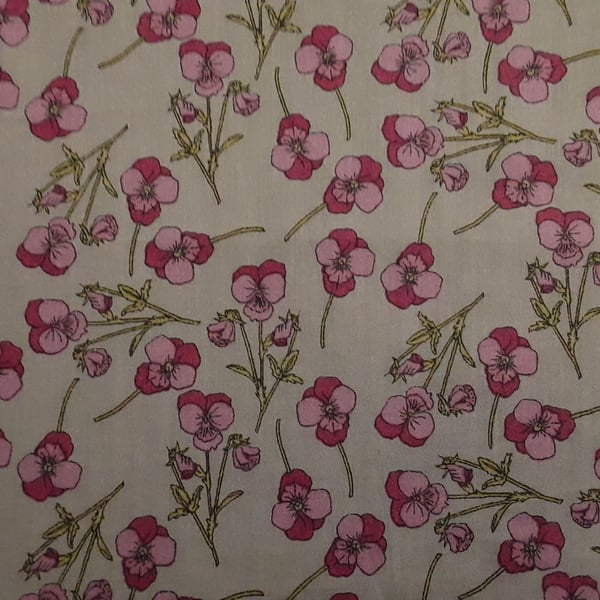 Liberty Fabric 10" Square : ROS :  Grey Blue Pink Pansy Floral