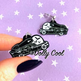 Haunted Hearse Car Earrings by Dolly Cool - Rockabilly - 50s Car - VLV - Cadilla