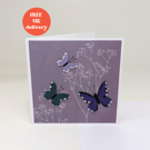 Butterflies handmade card with wooden butterfly embellishments, blank inside 