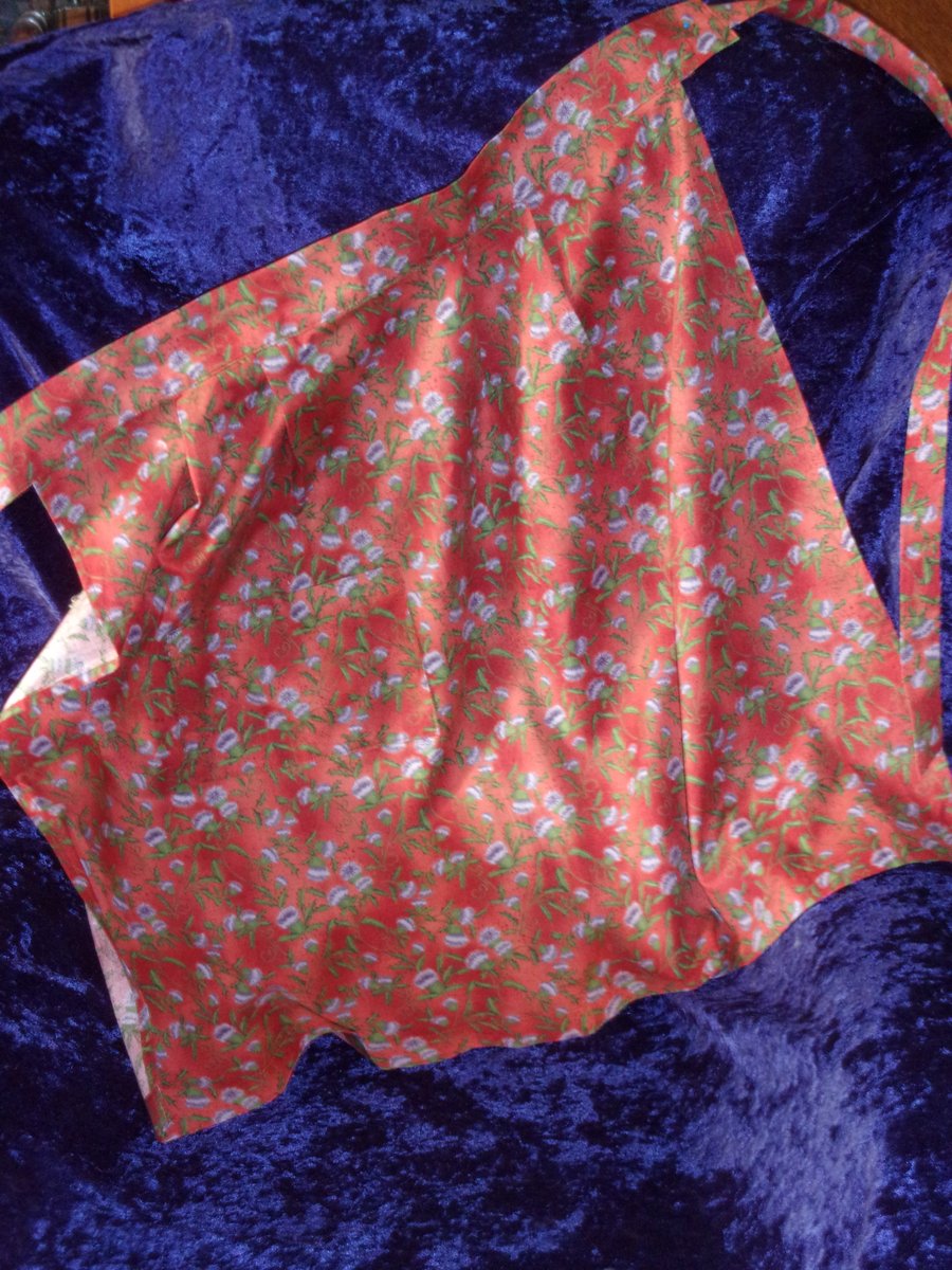 REDUCED PRICE Half Apron with Thistles on a Rust Background