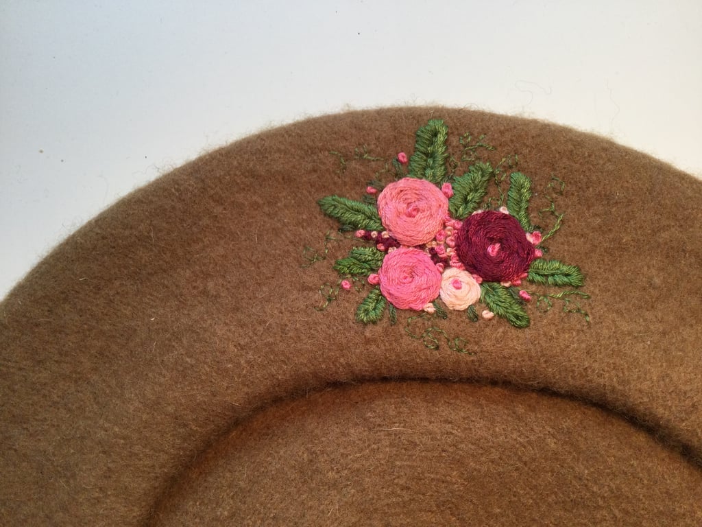 Camel coloured, Pure New Wool, Woolmark, Embroidered Beret.