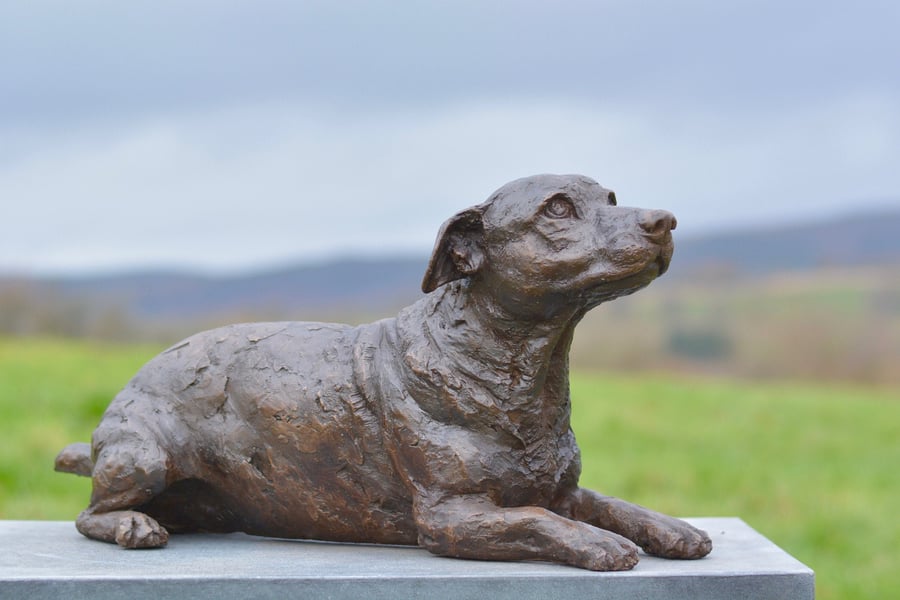 Lying Jack Russell Terrier Dog Statue Bronze Resin Garden Sculpture