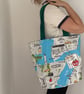 Fabric New York tote bag, with New York landmarks , fully lined with canvas webb