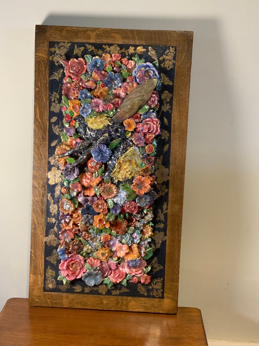 Bumble bee floral sculpture wall art original 