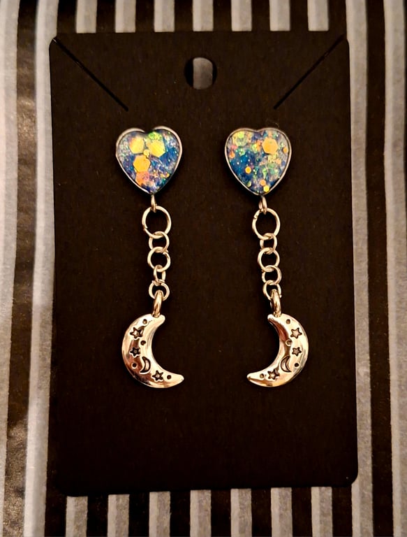 Gothic glitter moon stars dangle stud heart earrings emo punk