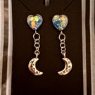 Gothic glitter moon stars dangle stud heart earrings emo punk