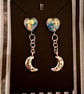 Gothic glitter moon stars dangle stud heart earrings emo punk