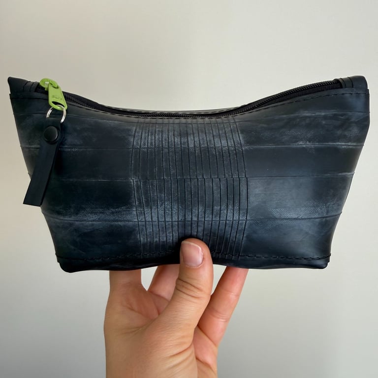 Lined Inner Tube Bag - Green Zip & Black and White Bicycle Lining