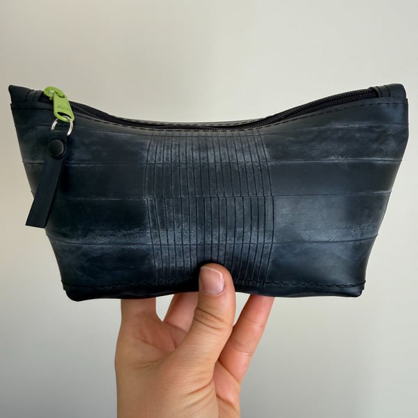 Lined Inner Tube Bag - Green Zip & Black and White Bicycle Lining