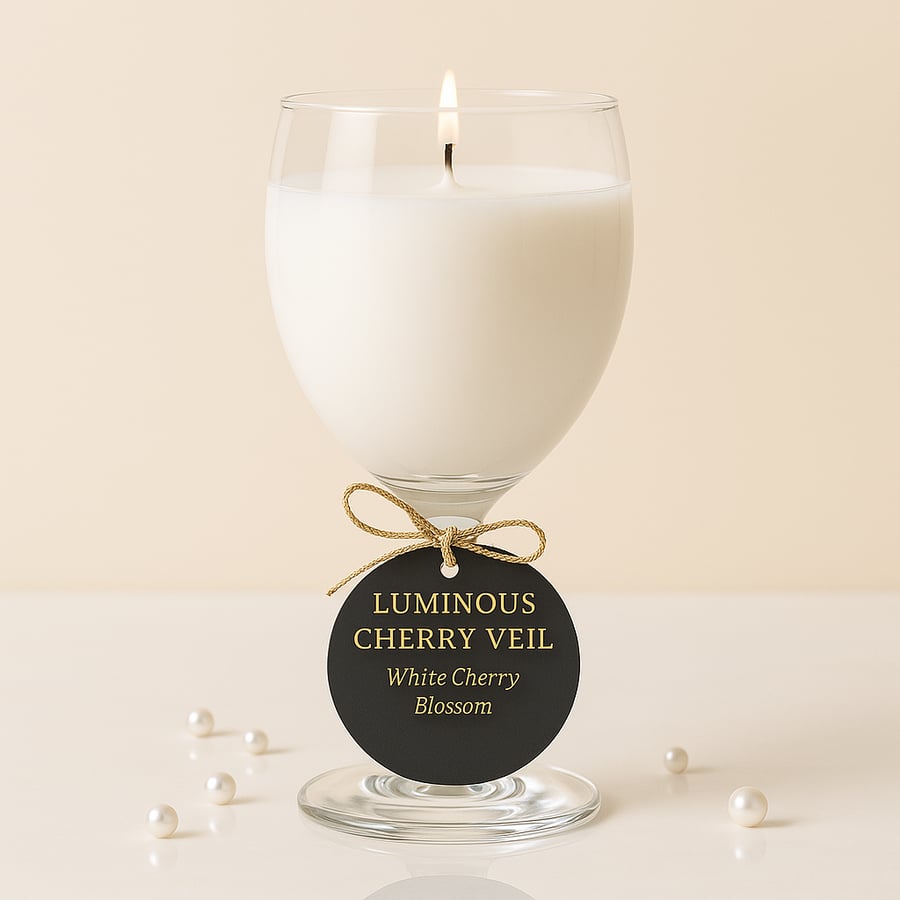 Cherry Veil – White Cherry Blossom Candle in Wine Goblet