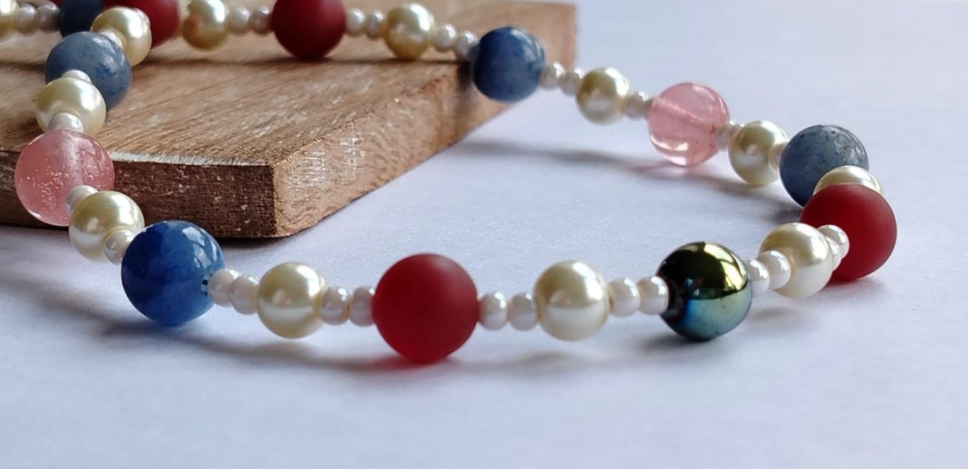 Winter Berry - Red, Blue and Pearl Frosted Glass Statement Necklace