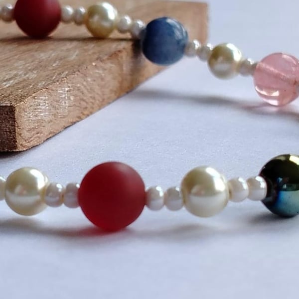 Winter Berry - Red, Blue and Pearl Frosted Glass Statement Necklace