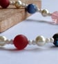 Winter Berry - Red, Blue and Pearl Frosted Glass Statement Necklace - Image 1