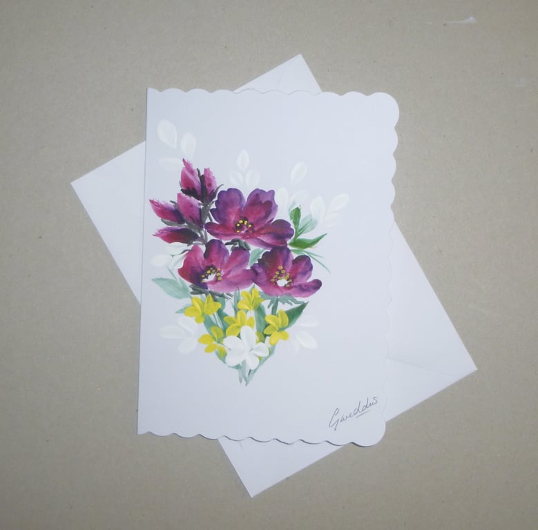 flowers floral art hand painted greetings card original ( ref FA 359 D4 )