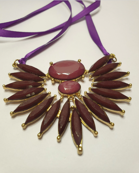 Purple Statement Ribbon Tie Bib Necklace.Upcycled Necklace. One of a Kind