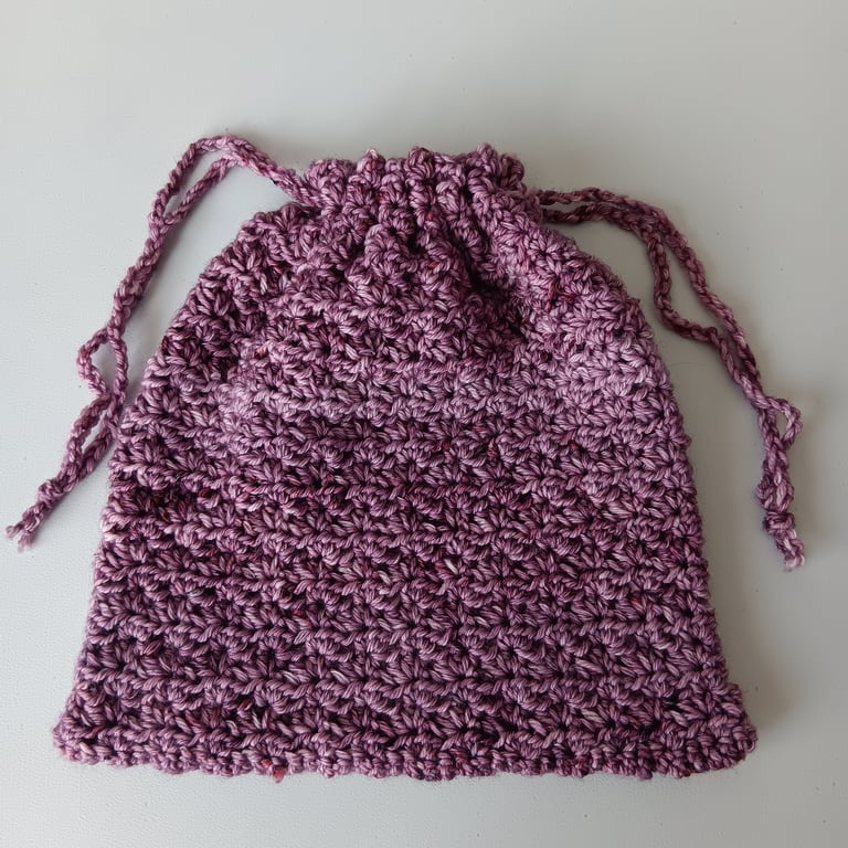 Crochet Drawstring Bag (Aubergine Purple) - pretty and practical