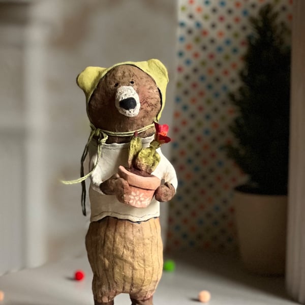 Edward a whimsical spun cotton and paperclay Bear 