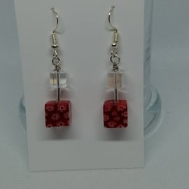 Red Millefiori Cube Earrings