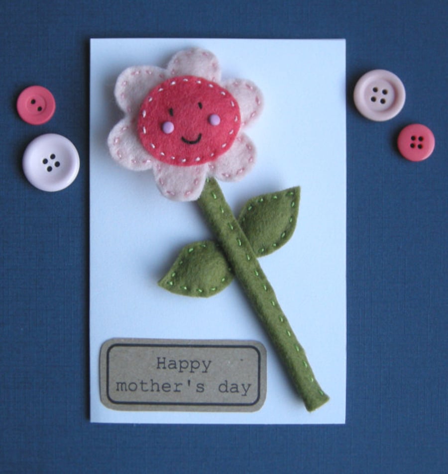 handmade card with a detachable handmade happy flower