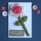 handmade card with a detachable handmade happy flower
