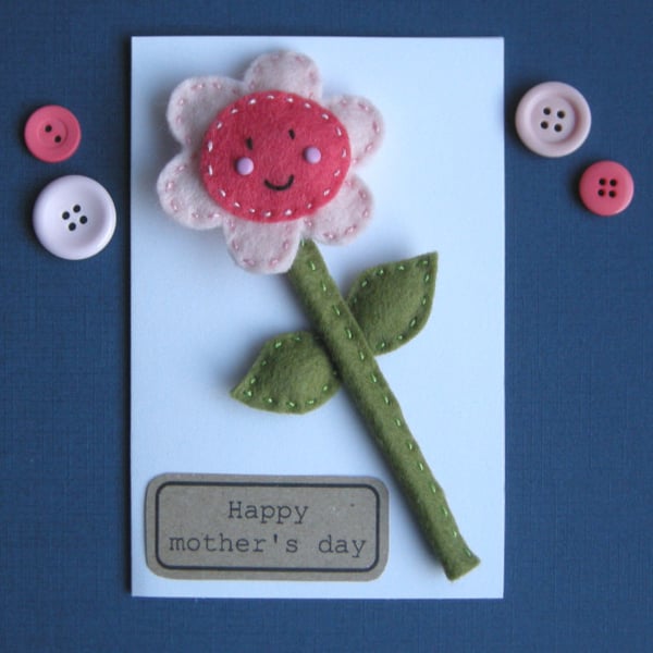 handmade card with a detachable handmade happy flower