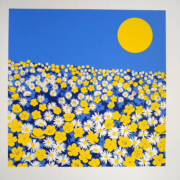 'Sunshine Buttercups' original screen print MISPRINT