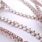 Pink and green decorative ribbon trim braid, ribbon, 3 metres, 10mm wide