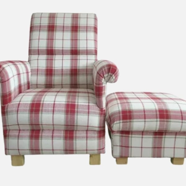 Laura Ashley Chair Footstool Adult Armchair Highland Check Cranberry Red Tartan