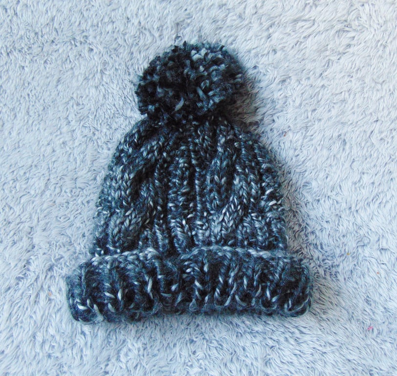 Warm Winter Hat, Bobble Hat, Hand Knitted Hat, Chunky Woolly Hat, Soft Warm Hat