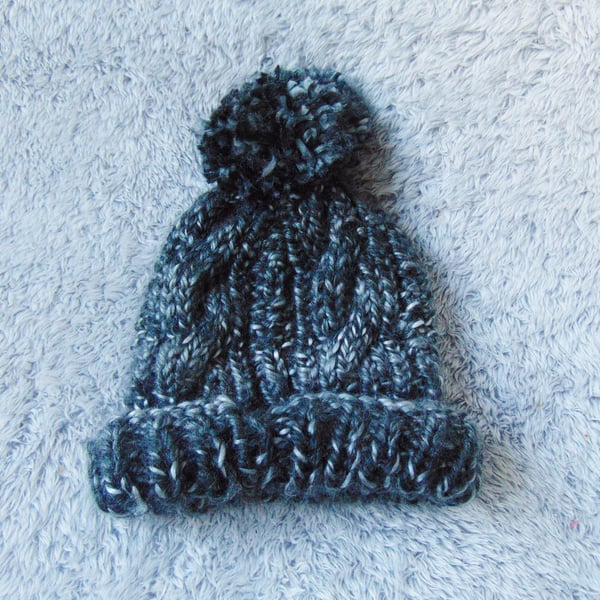 Warm Winter Hat, Bobble Hat, Hand Knitted Hat, Chunky Woolly Hat, Soft Warm Hat