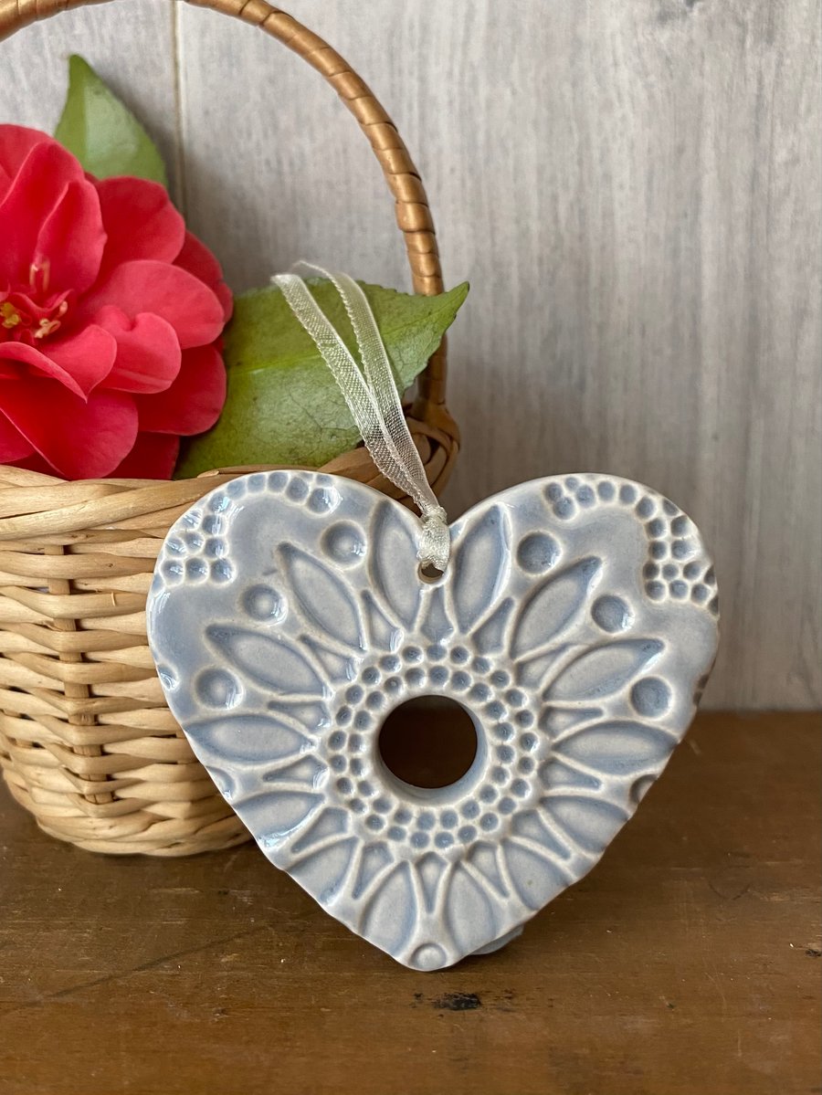 Small Pottery heart decoration grey