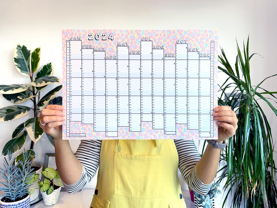 Leopard Print 2024 Wall Planner Calendar A3 size Folksy